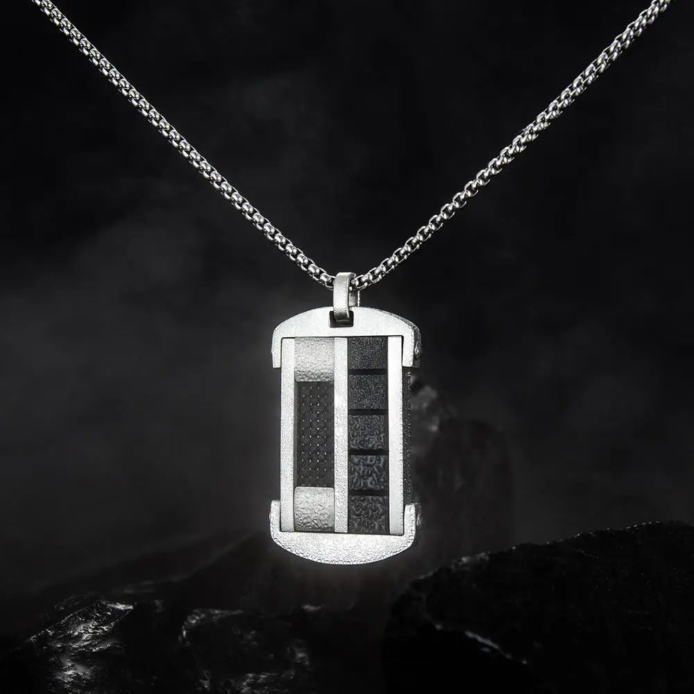 Punk Dog Tag Pendant Necklace Men Stainless Steel Chain Male Jewelry