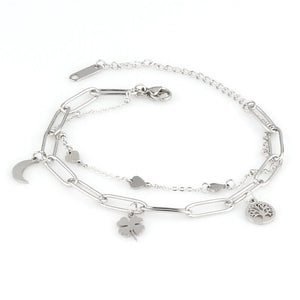 Punk Double Layer Chain Bracelet Coin Cross Pendant