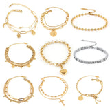 Punk Double Layer Chain Bracelet Coin Cross Pendant