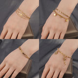 Punk Double Layer Chain Bracelet Coin Cross Pendant