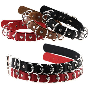 Punk Double Layer Leather Ring Choker Necklace Unisex