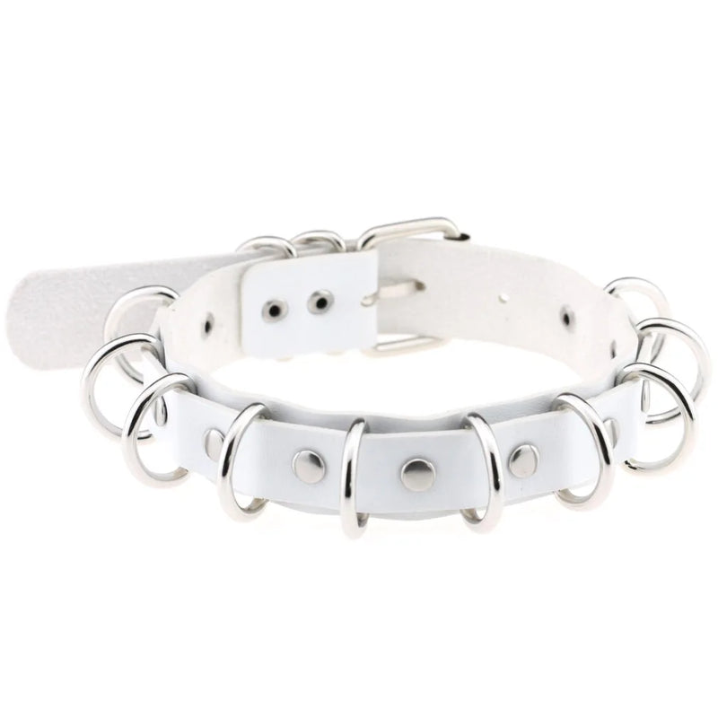Punk Double Layer Leather Ring Choker Necklace Unisex