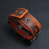Punk Double Layer Skull Leather Bracelet Wide Brown Wrap Women Wristband
