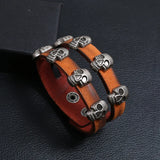 Punk Double Layer Skull Leather Bracelet Wide Brown Wrap Women Wristband