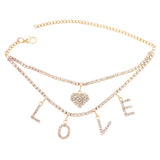 Punk Double Layer Tennis Chain Anklet Heart Pendants Ankle Chain Jewelry