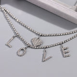 Punk Double Layer Tennis Chain Anklet Heart Pendants Ankle Chain Jewelry
