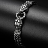 Punk Double Snake Head Man Bracelet Stainless Steel Chain On Hand