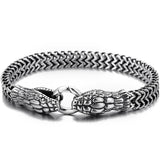 Punk Double Snake Head Man Bracelet Stainless Steel Chain On Hand