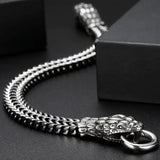 Punk Double Snake Head Man Bracelet Stainless Steel Chain On Hand