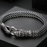 Punk Double Snake Head Man Bracelet Stainless Steel Chain On Hand