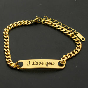 Punk Engrave Name Men Bracelets Stainless Steel Cuban Chain Bijoux Pulseiras