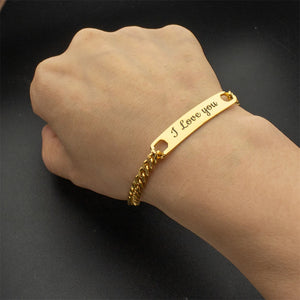 Punk Engrave Name Men Bracelets Stainless Steel Cuban Chain Bijoux Pulseiras