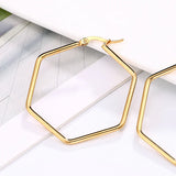 Glossy Hexagon Large Hoop Earrings Punk Ear Jewelry for Women