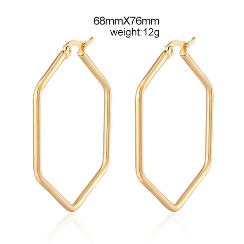 Glossy Hexagon Large Hoop Earrings Punk Ear Jewelry for Women