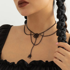 Punk Halloween Spider Web Chain Tassel Necklace