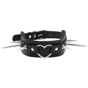 Punk Spiked Leather Choker Heart Collar Necklace Women Girls Buckle Style