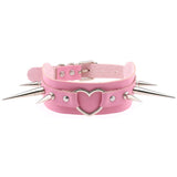 Punk Spiked Leather Choker Heart Collar Necklace Women Girls Buckle Style