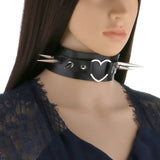 Punk Spiked Leather Choker Heart Collar Necklace Women Girls Buckle Style