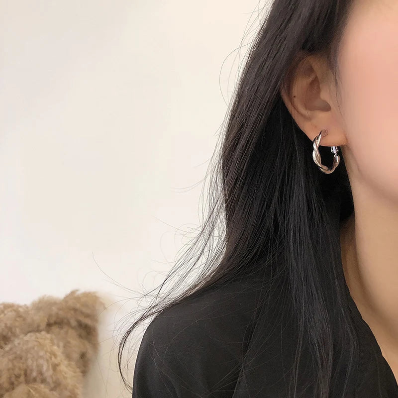 Silver Punk Thick Small Hoop Earrings Women Round Big Statement Jewelry