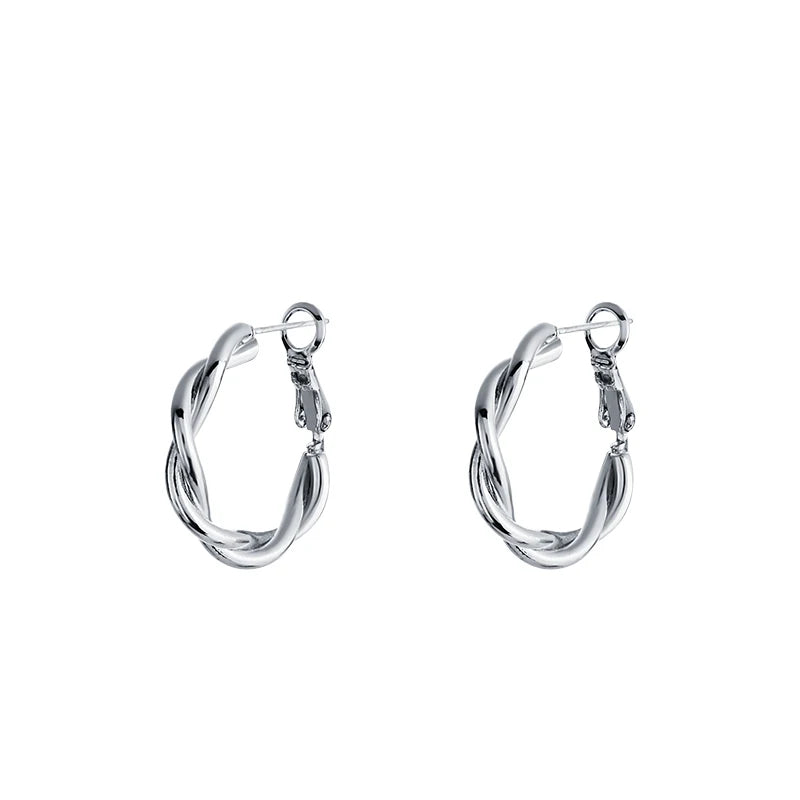 Silver Punk Thick Small Hoop Earrings Women Round Big Statement Jewelry