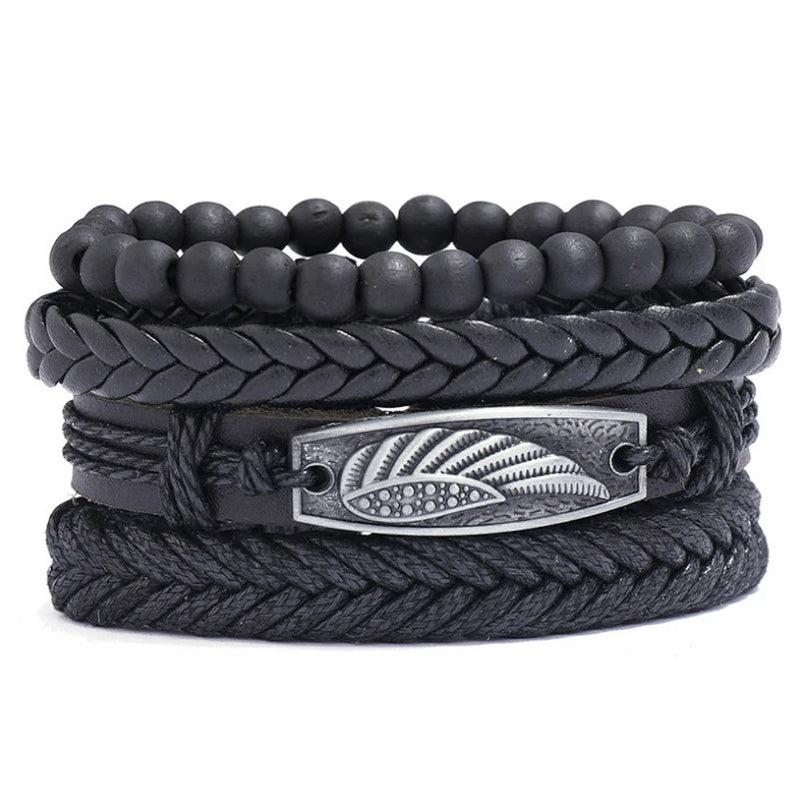 Vintage Wing Leather Bracelet Multi-layer Beads Bangle