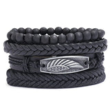 Vintage Wing Leather Bracelet Multi-layer Beads Bangle