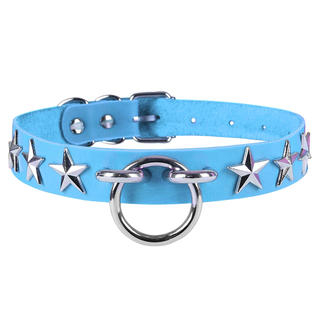 Punk Faux Leather Pentagram Collar Big Rivets Studded Chocker