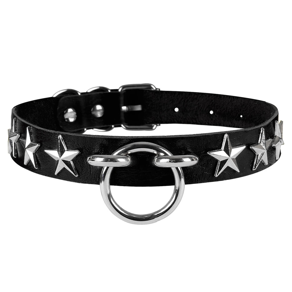 Punk Faux Leather Pentagram Collar Big Rivets Studded Chocker