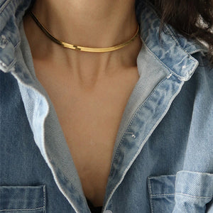 Punk Flat Blade Snake Link Chain Choker Necklace Silver