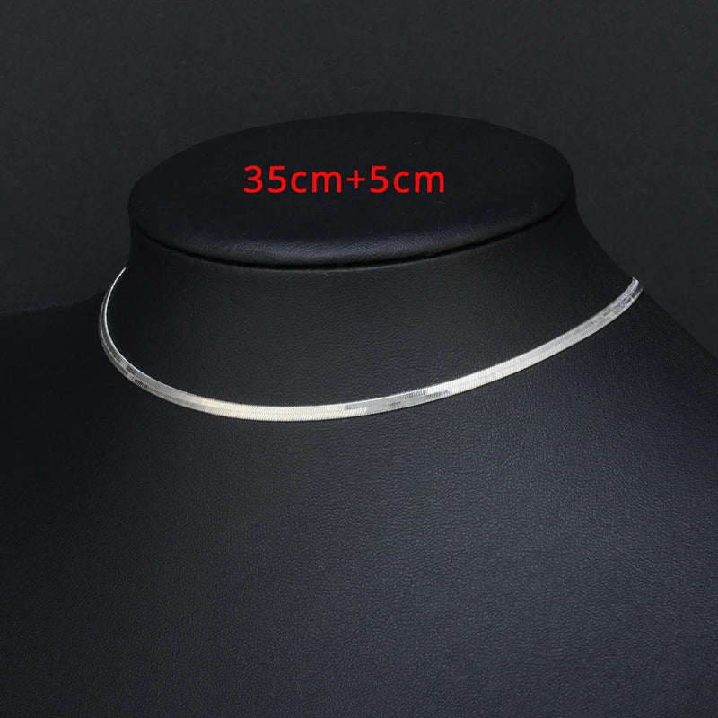 Flat Snake Blade Chain Necklace Silver Stainless Steel Choker