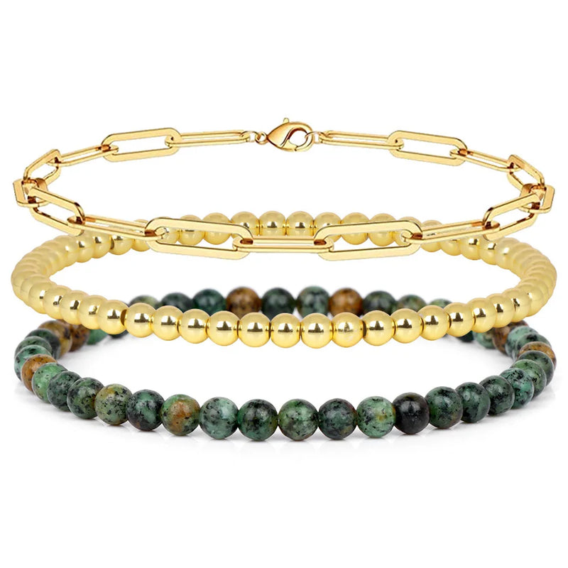 Agat Stone Beaded Bracelet Set for Men Women