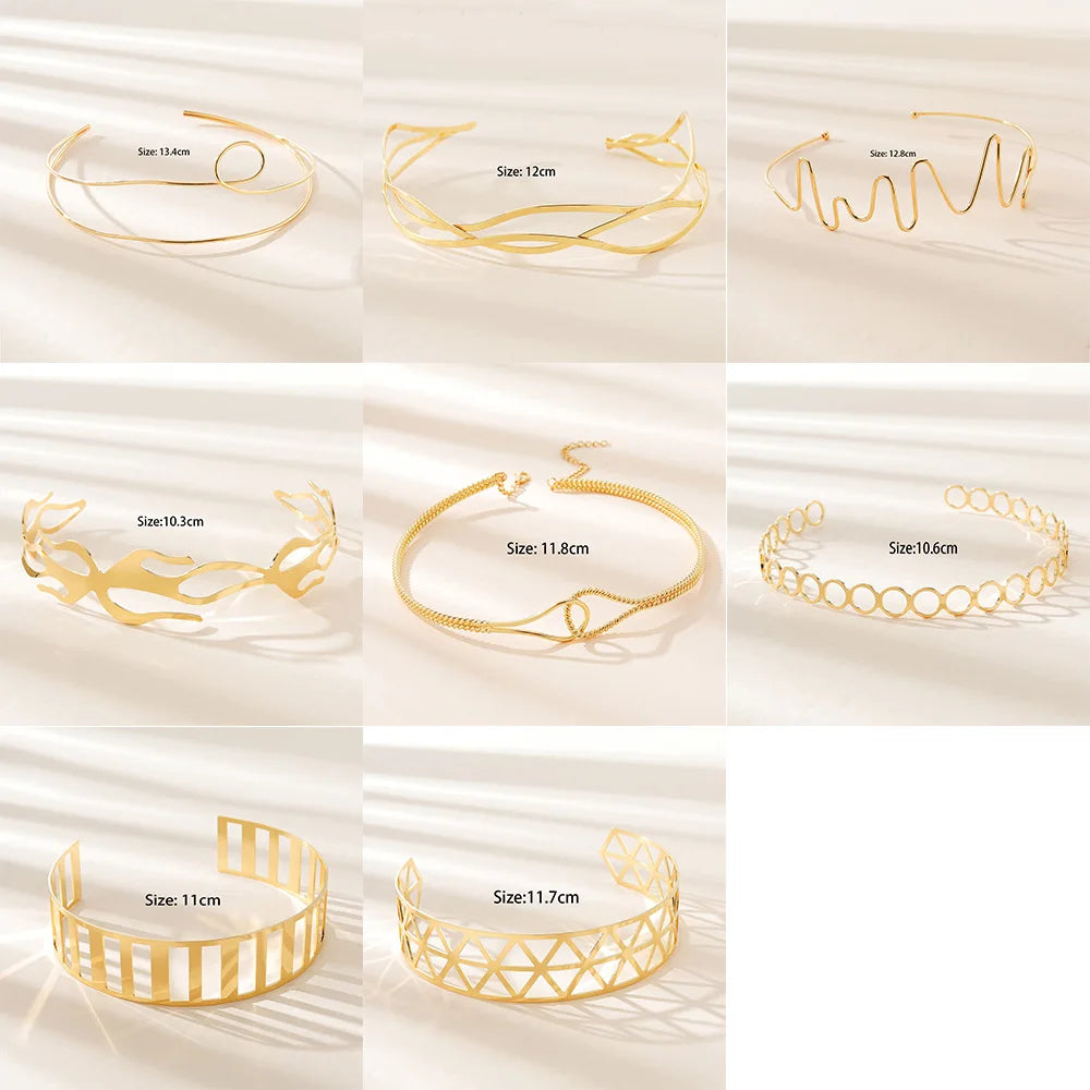 Punk Geometric Torques Choker Necklaces Metal Line Collar Jewelry