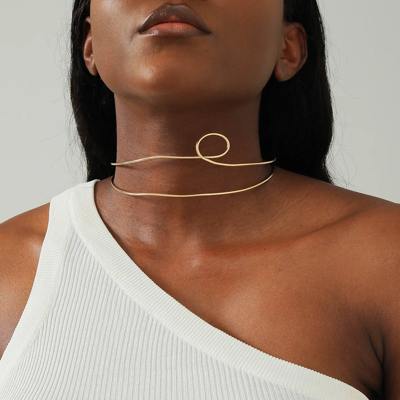 Punk Geometric Torques Choker Necklaces Metal Line Collar Jewelry