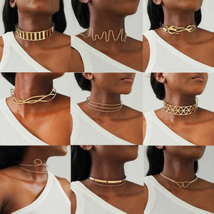 Punk Geometric Torques Choker Necklaces Metal Line Collar Jewelry