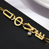 Punk Stainless Steel LOVE Letter Bracelet Titanium Chain Zircon Heart Drop