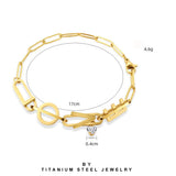 Punk Stainless Steel LOVE Letter Bracelet Titanium Chain Zircon Heart Drop