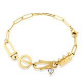 Punk Stainless Steel LOVE Letter Bracelet Titanium Chain Zircon Heart Drop