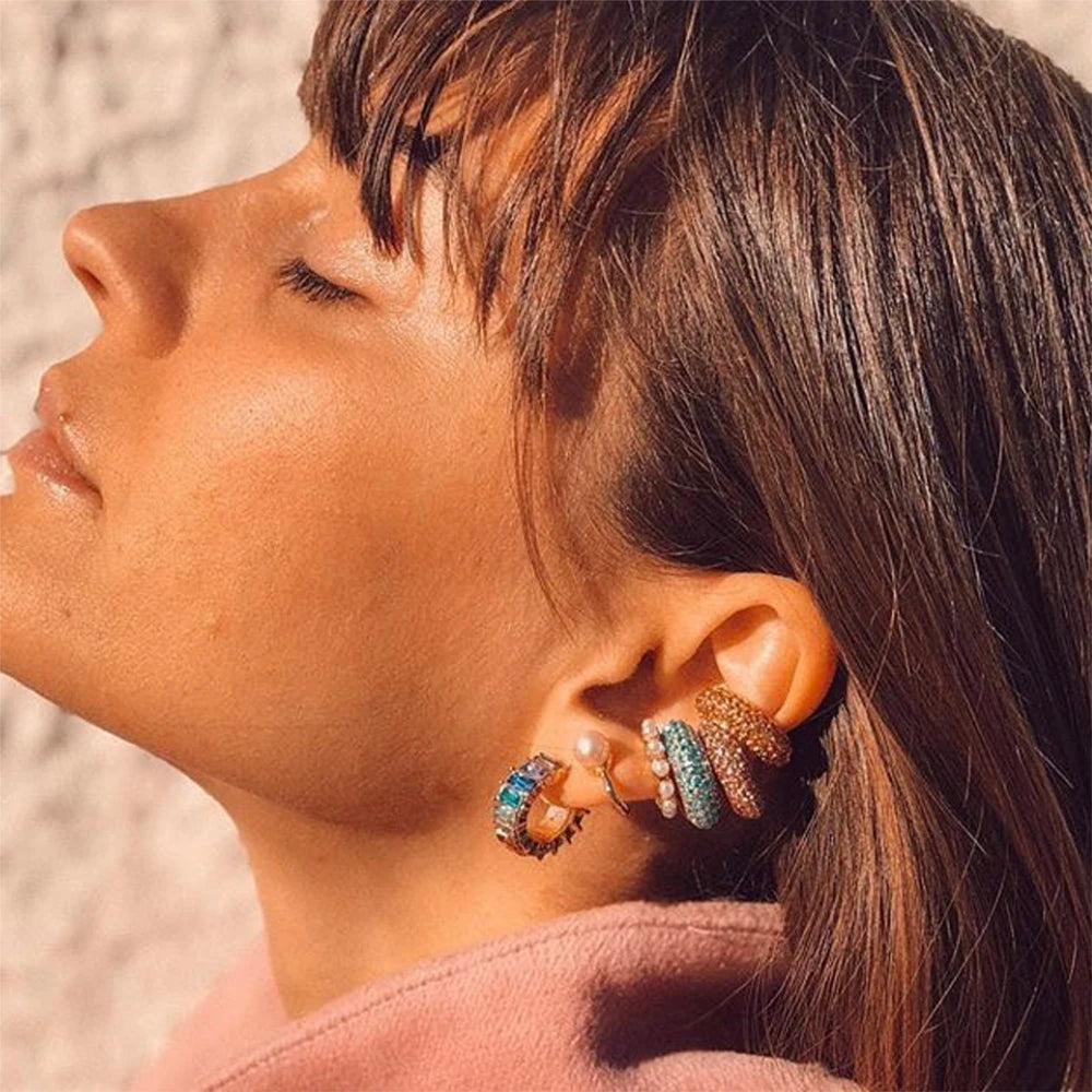 Ethnic Metal Enamel Crystal Dangle Earring