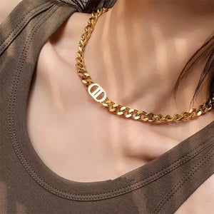 Punk Guba Thick Chains D Letter Necklace Titanium Stainless Steel Choker