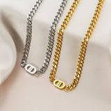 Punk Guba Thick Chains D Letter Necklace Titanium Stainless Steel Choker