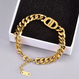 Punk Guba Thick Chains D Letter Necklace Titanium Stainless Steel Choker