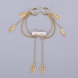 Punk Plated Leaves Ear Cuff Clip Tassel Chain Leaf Earrings