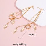 Punk Plated Leaves Ear Cuff Clip Tassel Chain Leaf Earrings