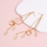 Punk Plated Leaves Ear Cuff Clip Tassel Chain Leaf Earrings