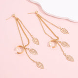 Punk Plated Leaves Ear Cuff Clip Tassel Chain Leaf Earrings