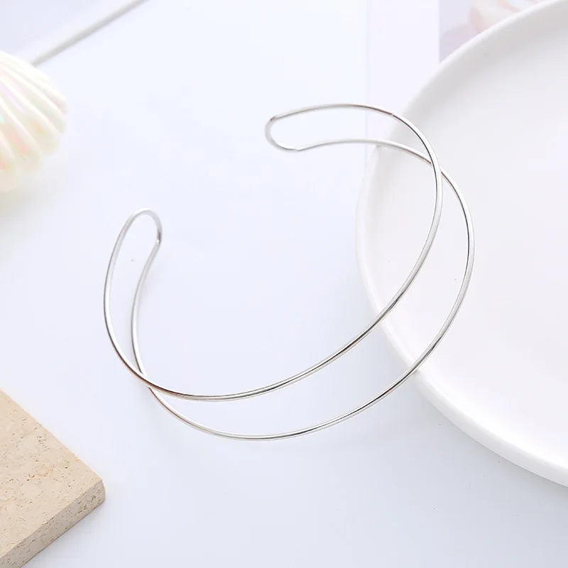Punk Silver Torques Choker Necklace for Women
