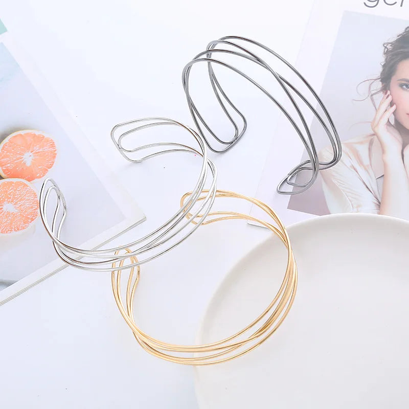 Punk Silver Torques Choker Necklace for Women