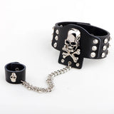 Punk Goth Chain Rivet Skull Leather Bracelets with Ring