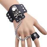 Punk Goth Chain Rivet Skull Leather Bracelets with Ring