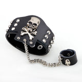 Punk Goth Chain Rivet Skull Leather Bracelets with Ring